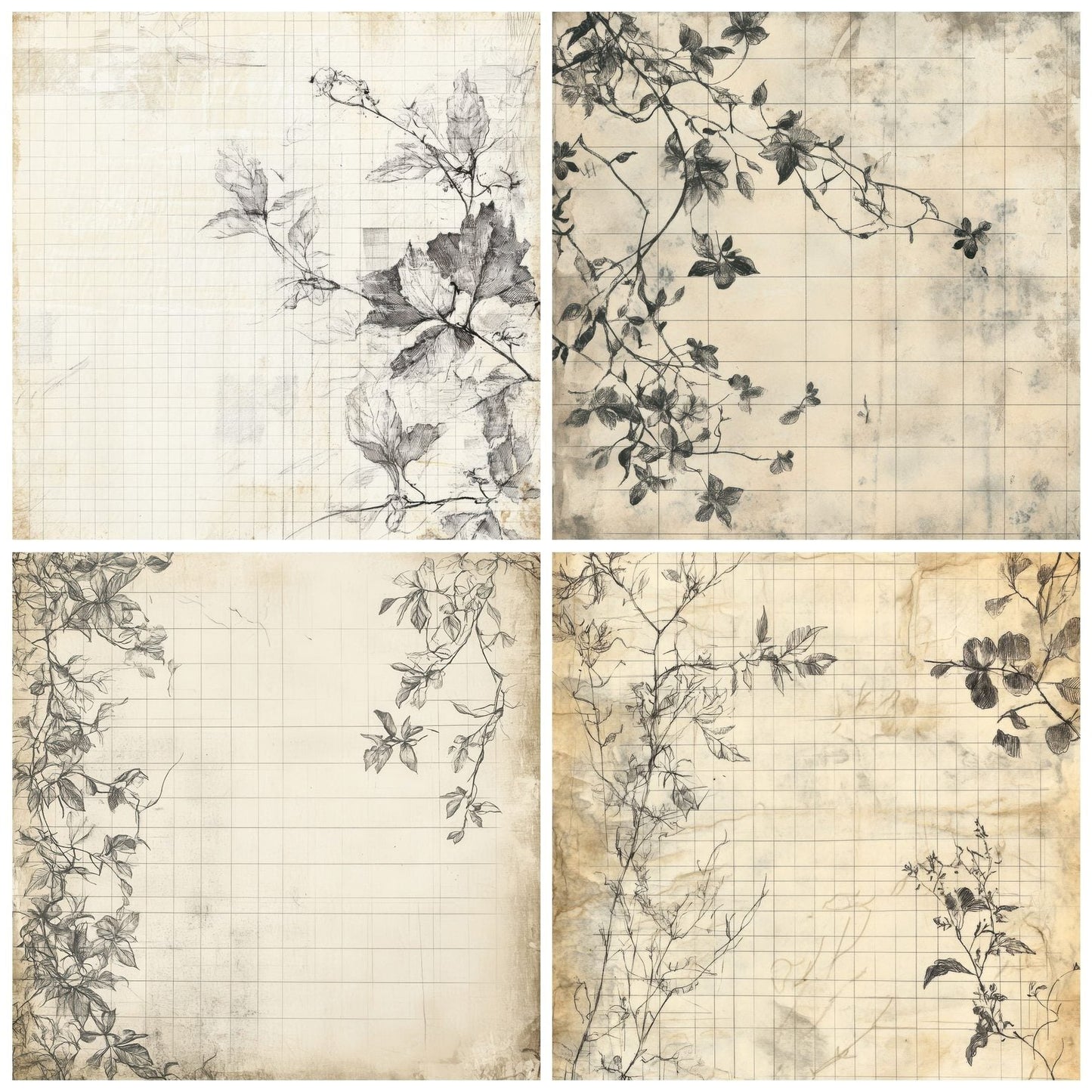 Faint Botanical Grid Digital Paper Pack (DDD000506)