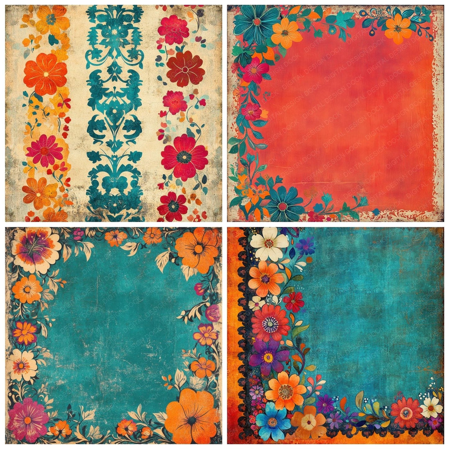Fiesta Floral Digital Paper Pack (DDD000509)