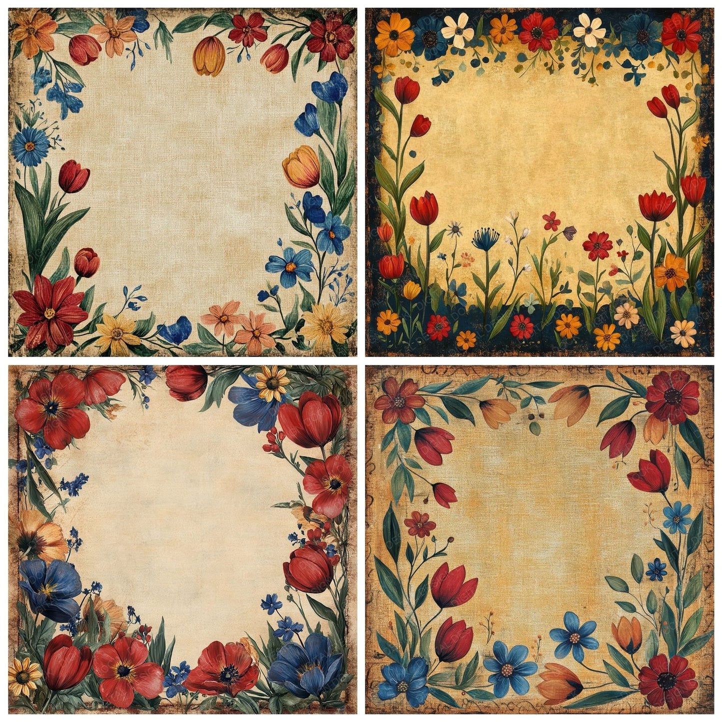 Folk Floral Frame Digital Paper Pack (DDD000511)