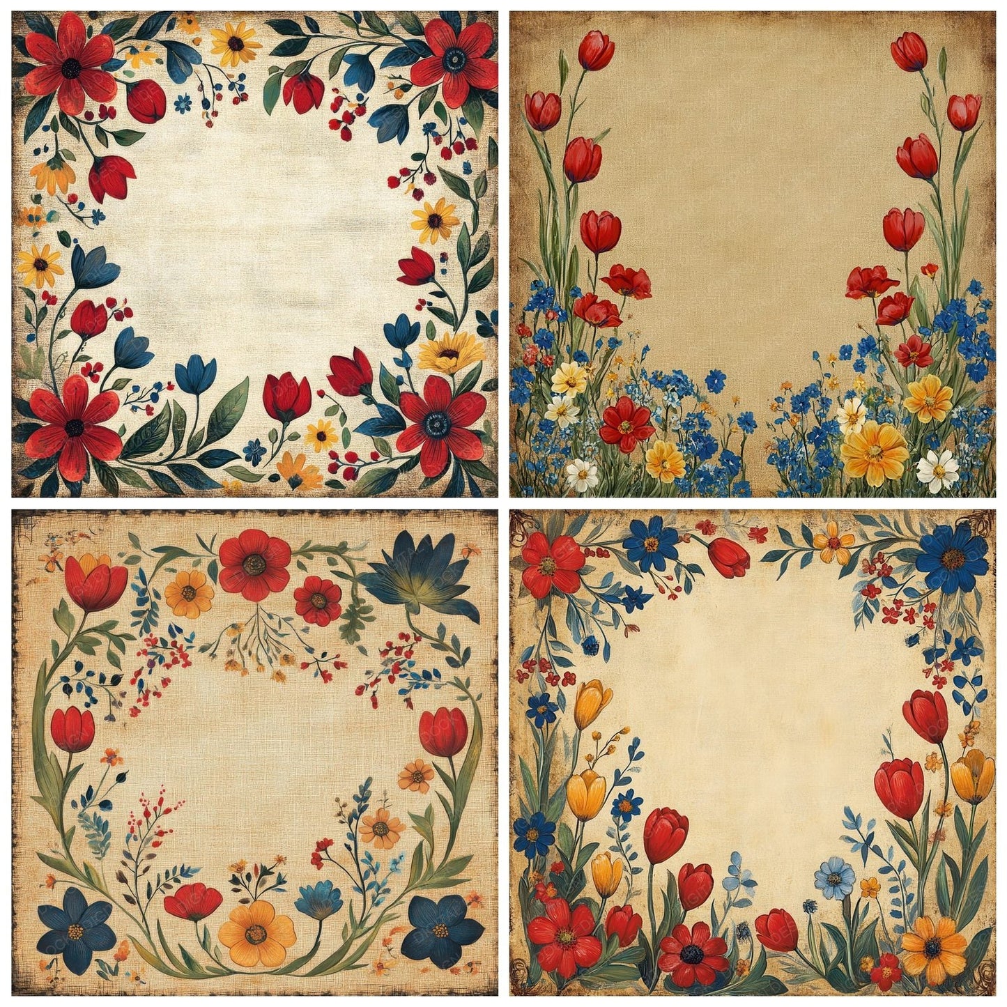 Folk Floral Frame Digital Paper Pack (DDD000511)