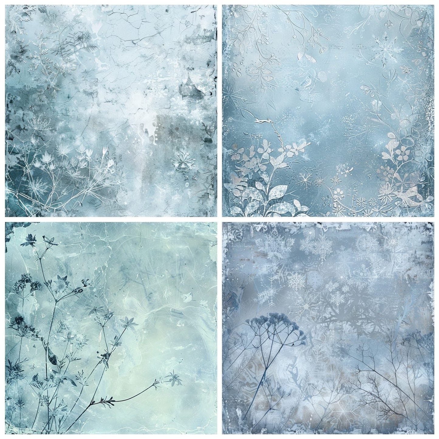 Frosty Icy Snowflake Floral Background Digital Paper Pack (DDD000523)