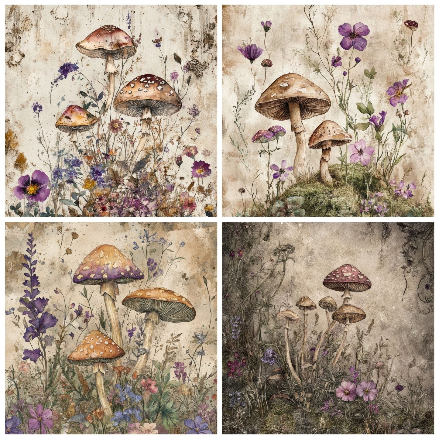 Fungi Florals Background Digital Paper Pack (DDD000526)