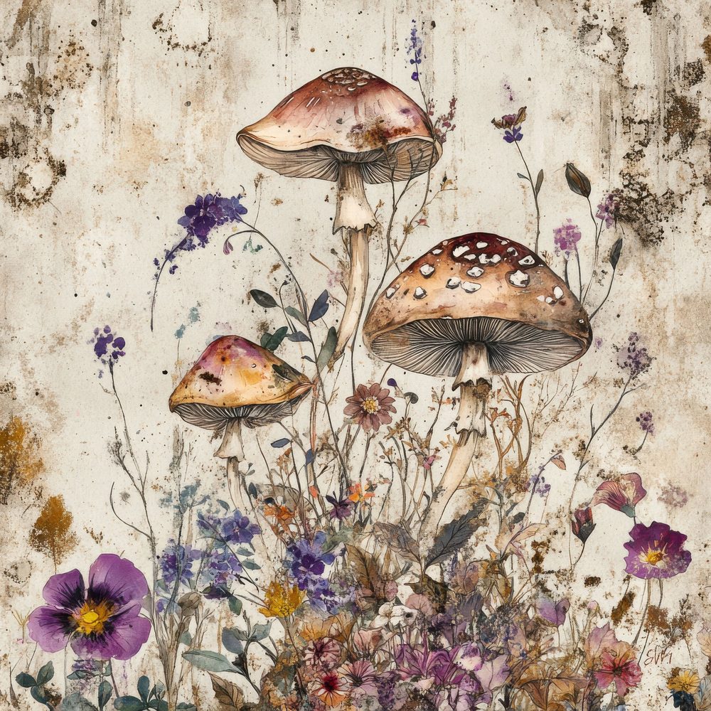 Fungi Florals Background Digital Paper Pack (DDD000526)