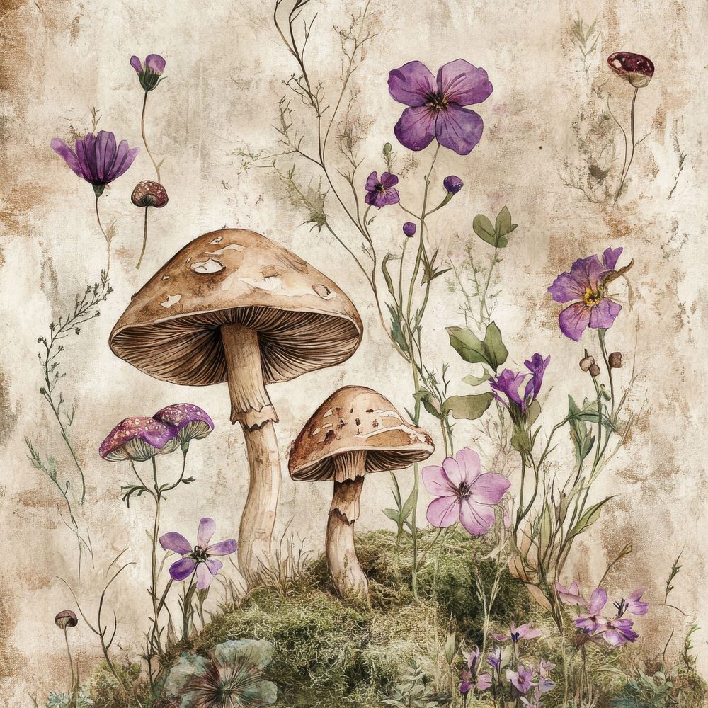 Fungi Florals Background Digital Paper Pack (DDD000526)