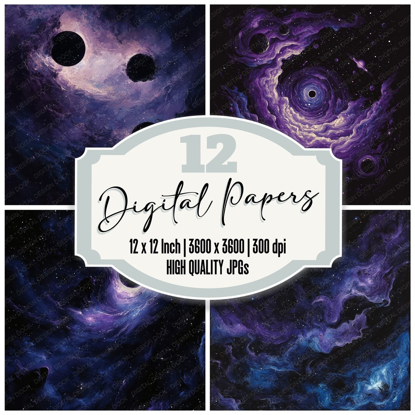 Galaxy Clusters and Black Hole Nigh Sky Background Digital Paper Pack (DDD000527)