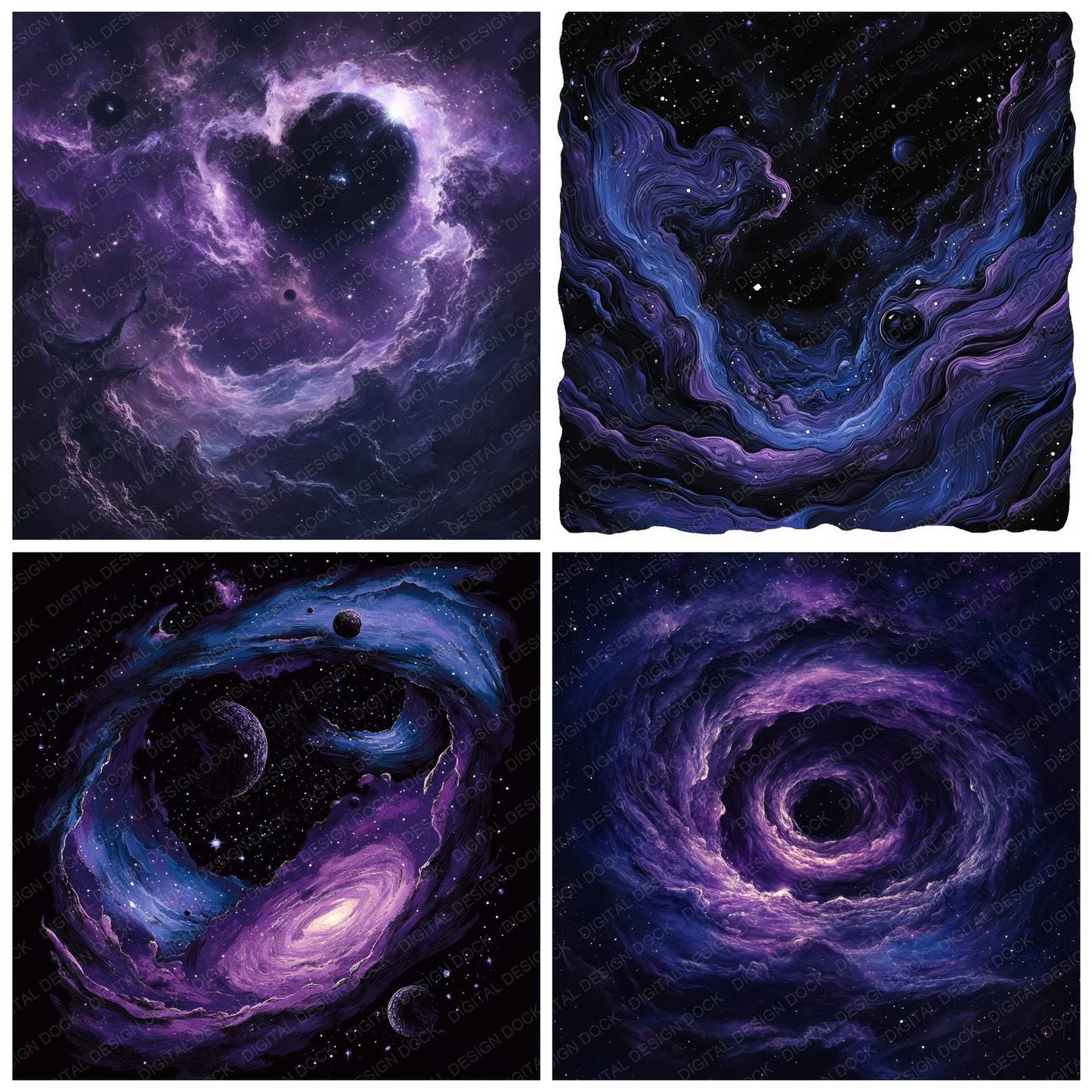 Galaxy Clusters and Black Hole Nigh Sky Background Digital Paper Pack (DDD000527)