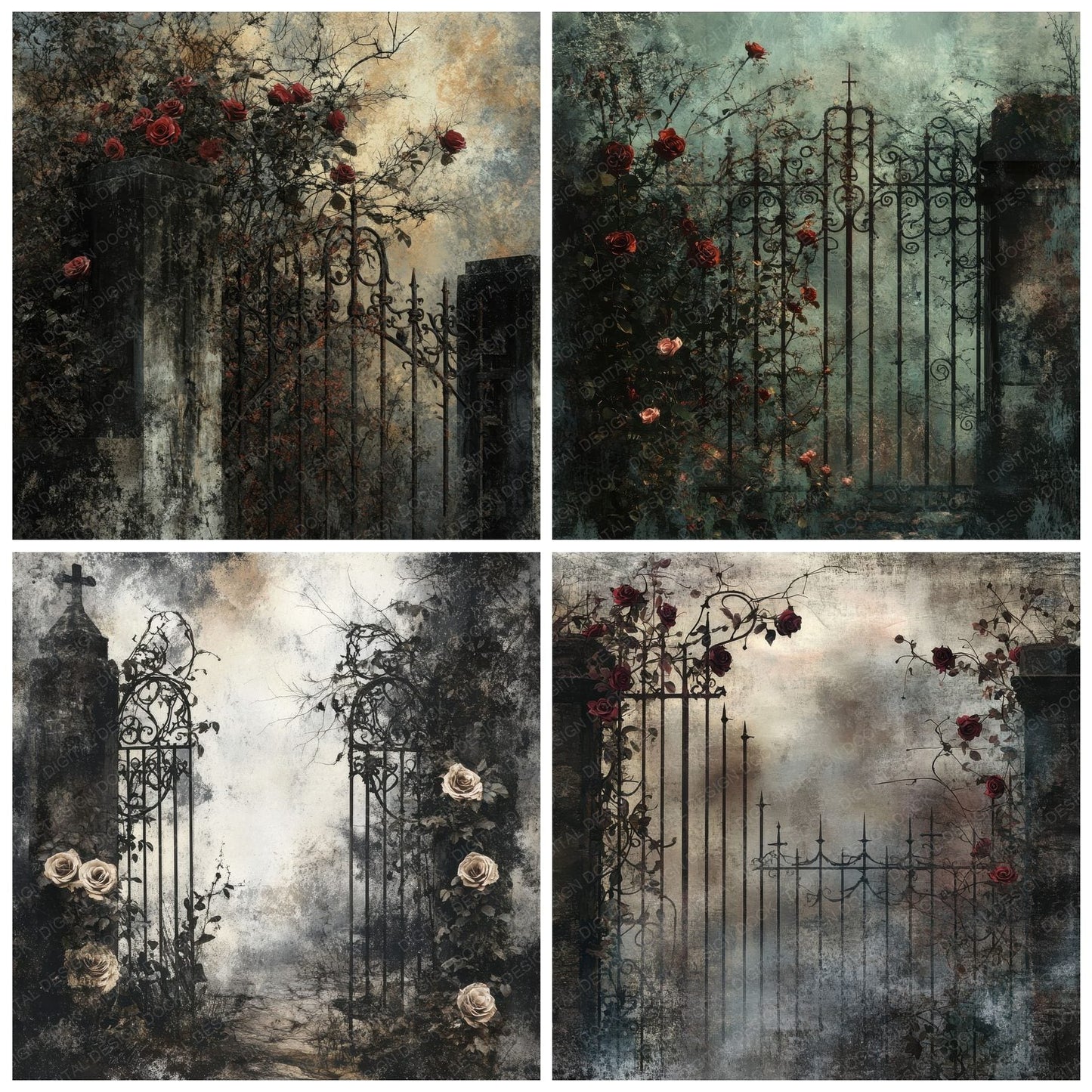 Ghostly Floral Decay Background Digital Paper Pack (DDD000530)