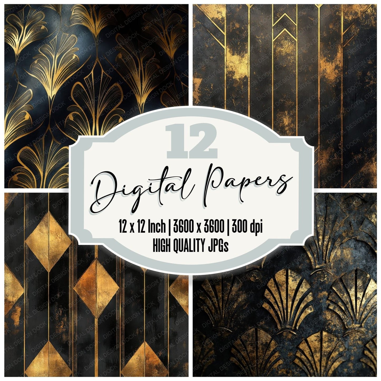 Gilded Art Deco Ruin Background Digital Paper Pack (DDD000531)