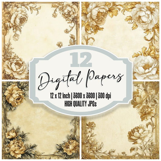 Gilded Flora Background Digital Paper Pack (DDD000532)