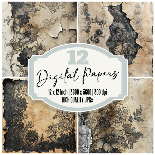 Gilded Floral Ash Background Digital Paper Pack (DDD000533)