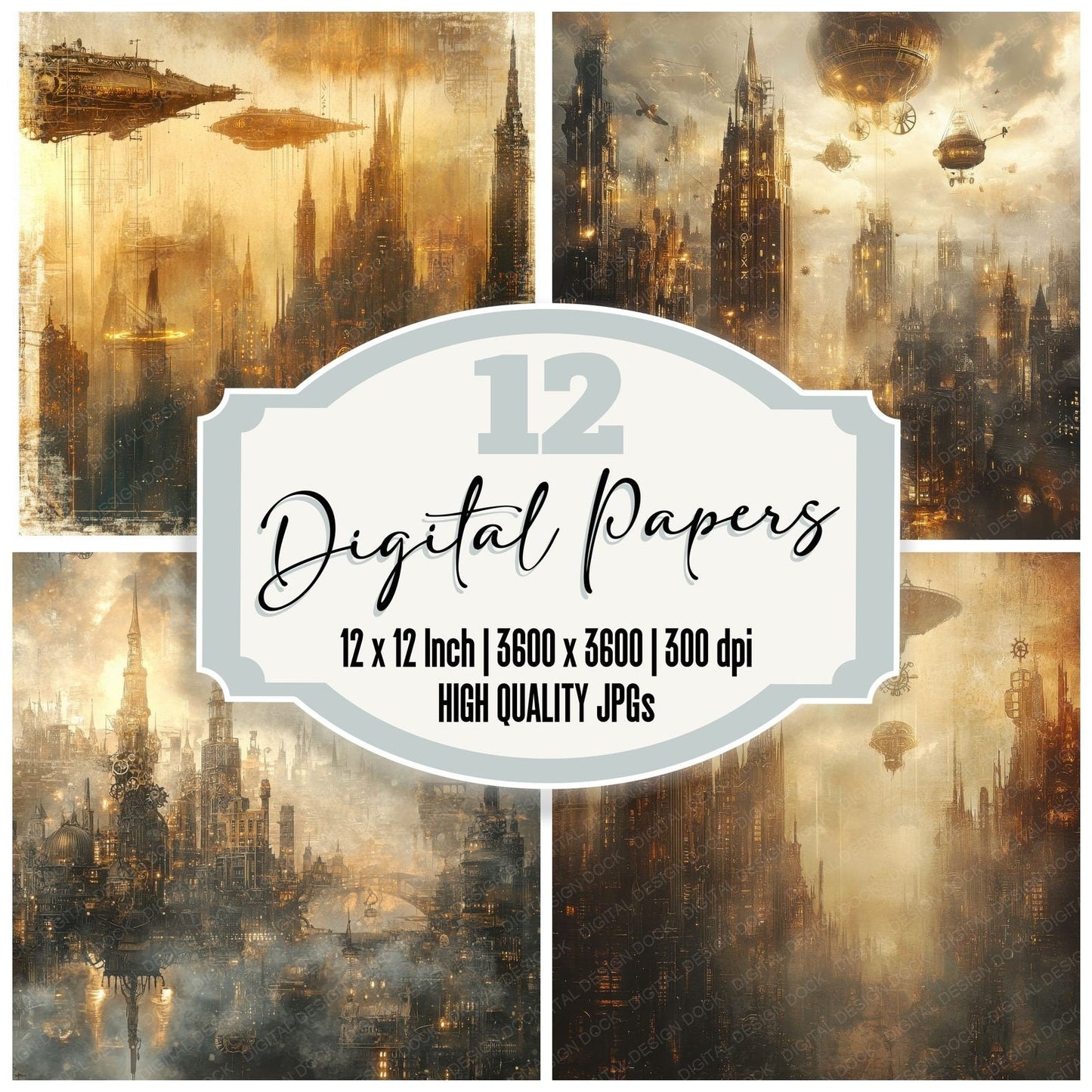 Gilded Steam City Background Digital Paper Pack (DDD000534)