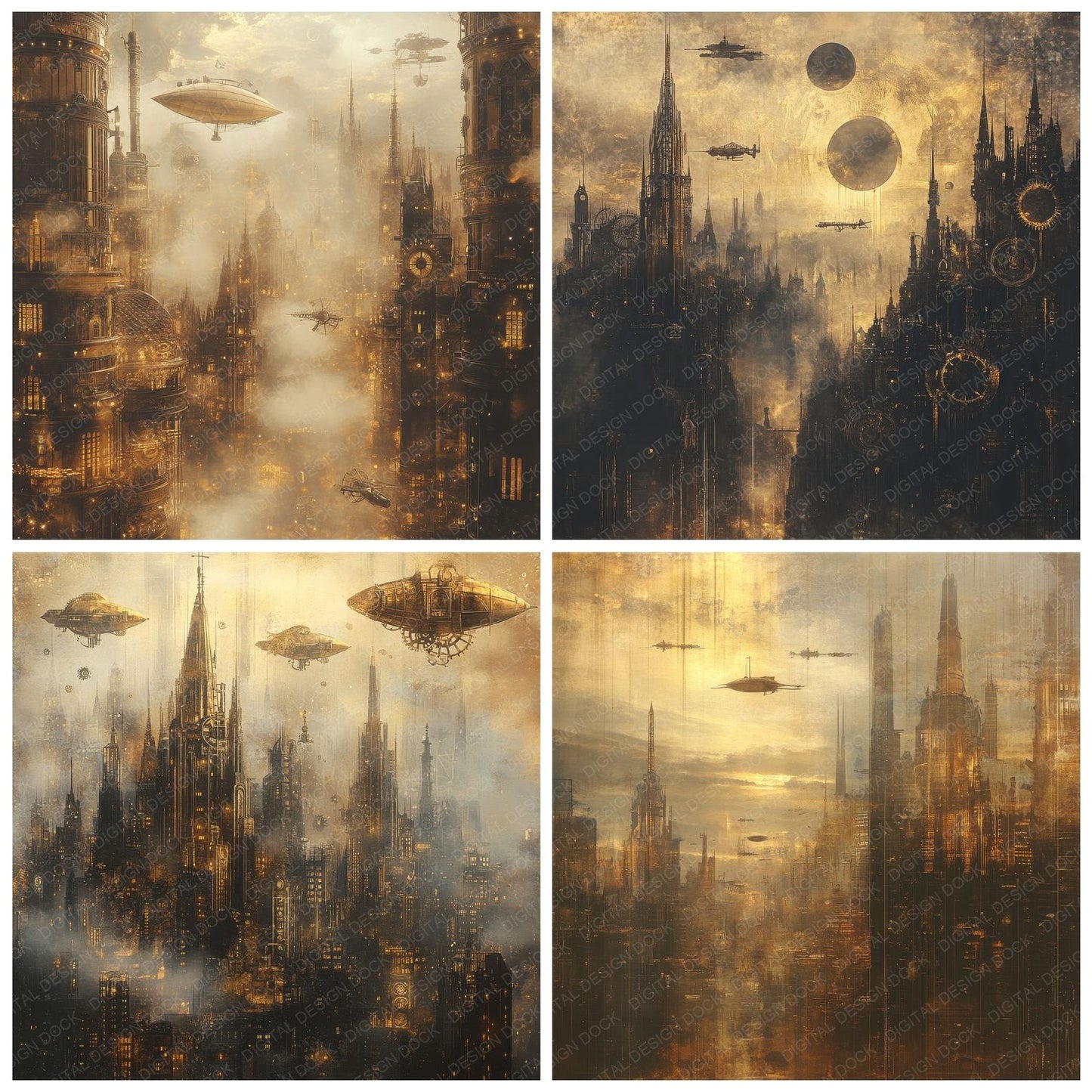 Gilded Steam City Background Digital Paper Pack (DDD000534)
