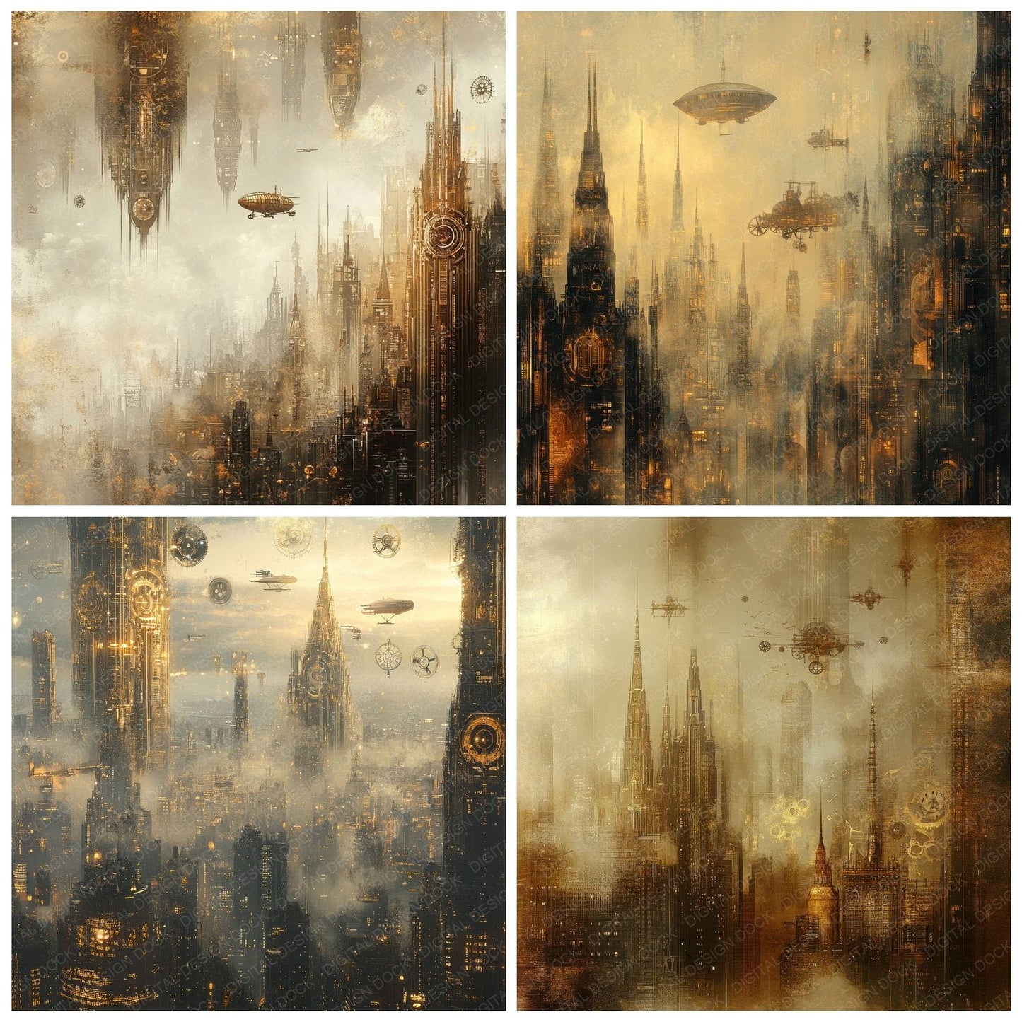 Gilded Steam City Background Digital Paper Pack (DDD000534)