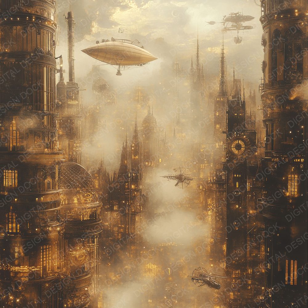 Gilded Steam City Background Digital Paper Pack (DDD000534)