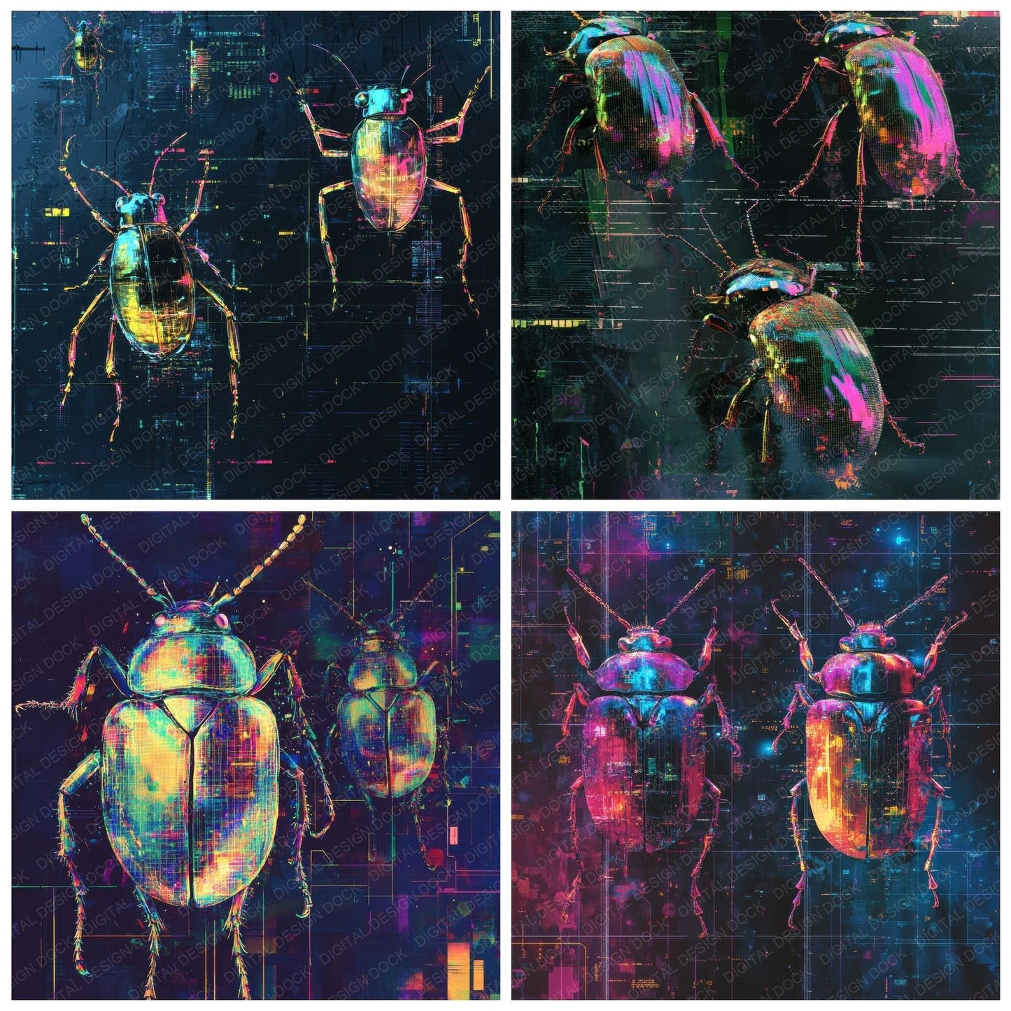 Glitch Beetle Swarm Background Digital Paper Pack (DDD000535)
