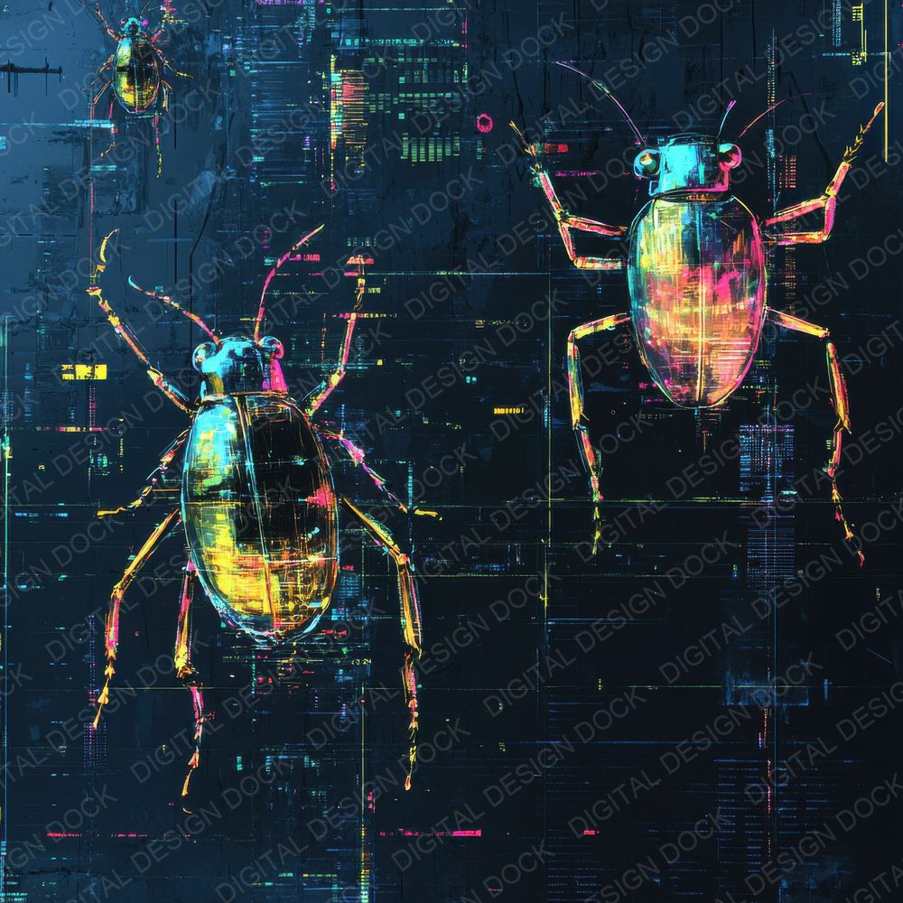 Glitch Beetle Swarm Background Digital Paper Pack (DDD000535)