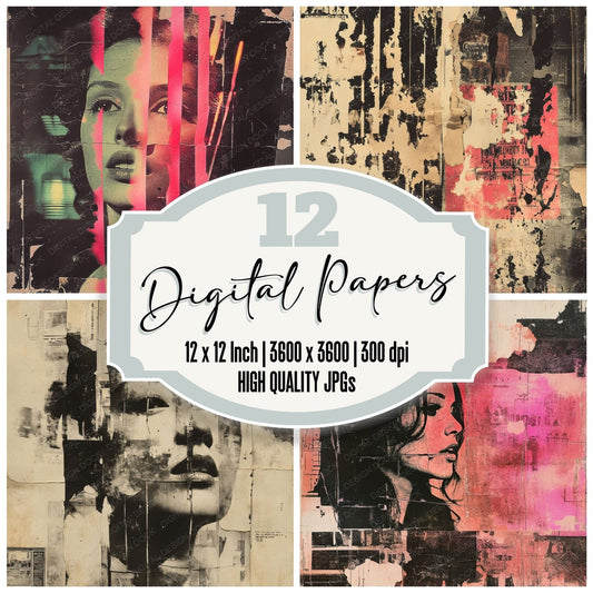 Glitched Ephemera Background Digital Paper Pack (DDD000536)