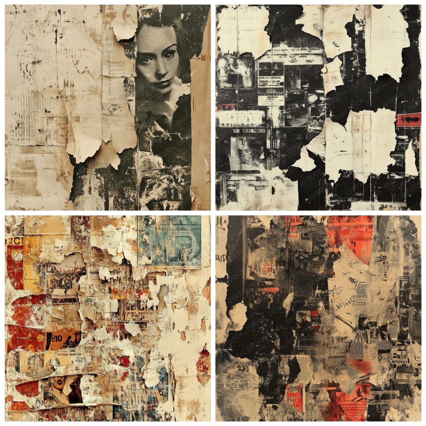 Glitched Ephemera Background Digital Paper Pack (DDD000536)