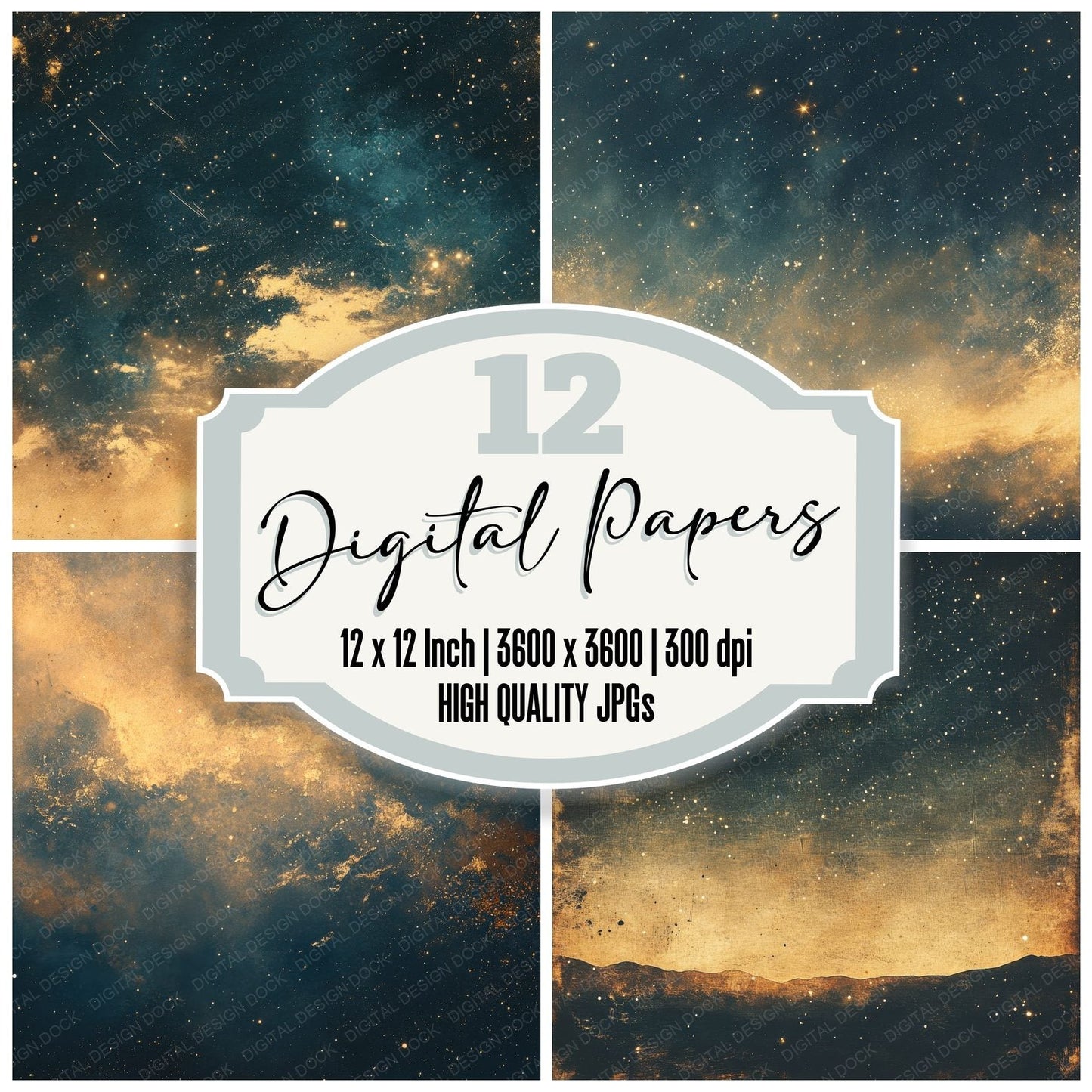 Golden Shooting Stars Background Digital Paper Pack (DDD000539)