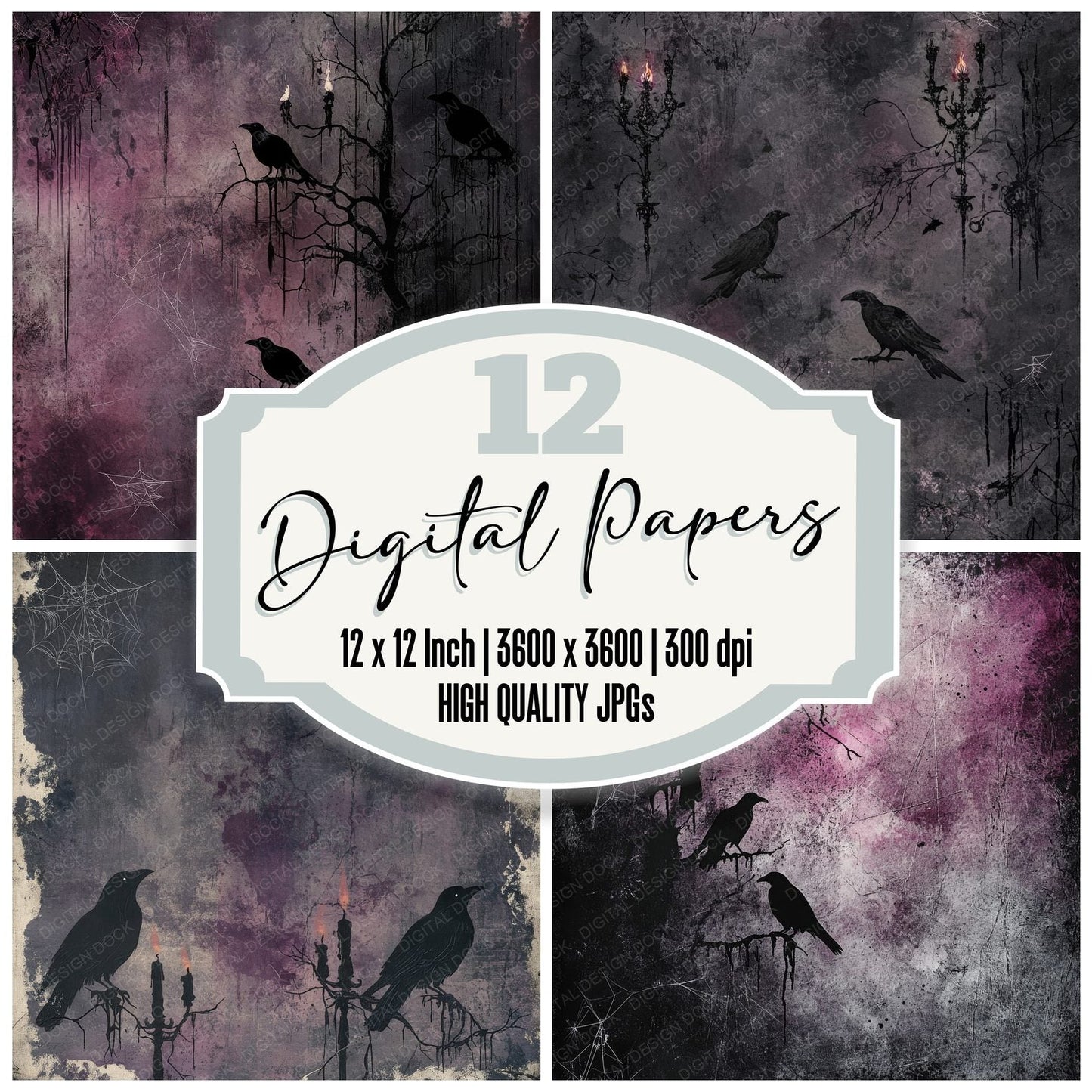 Gothic Ravens Background Digital Paper Pack (DDD000544)
