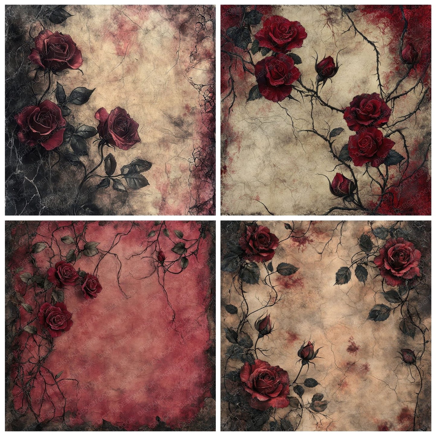 Gothic Roses Background Digital Paper Pack (DDD000545)