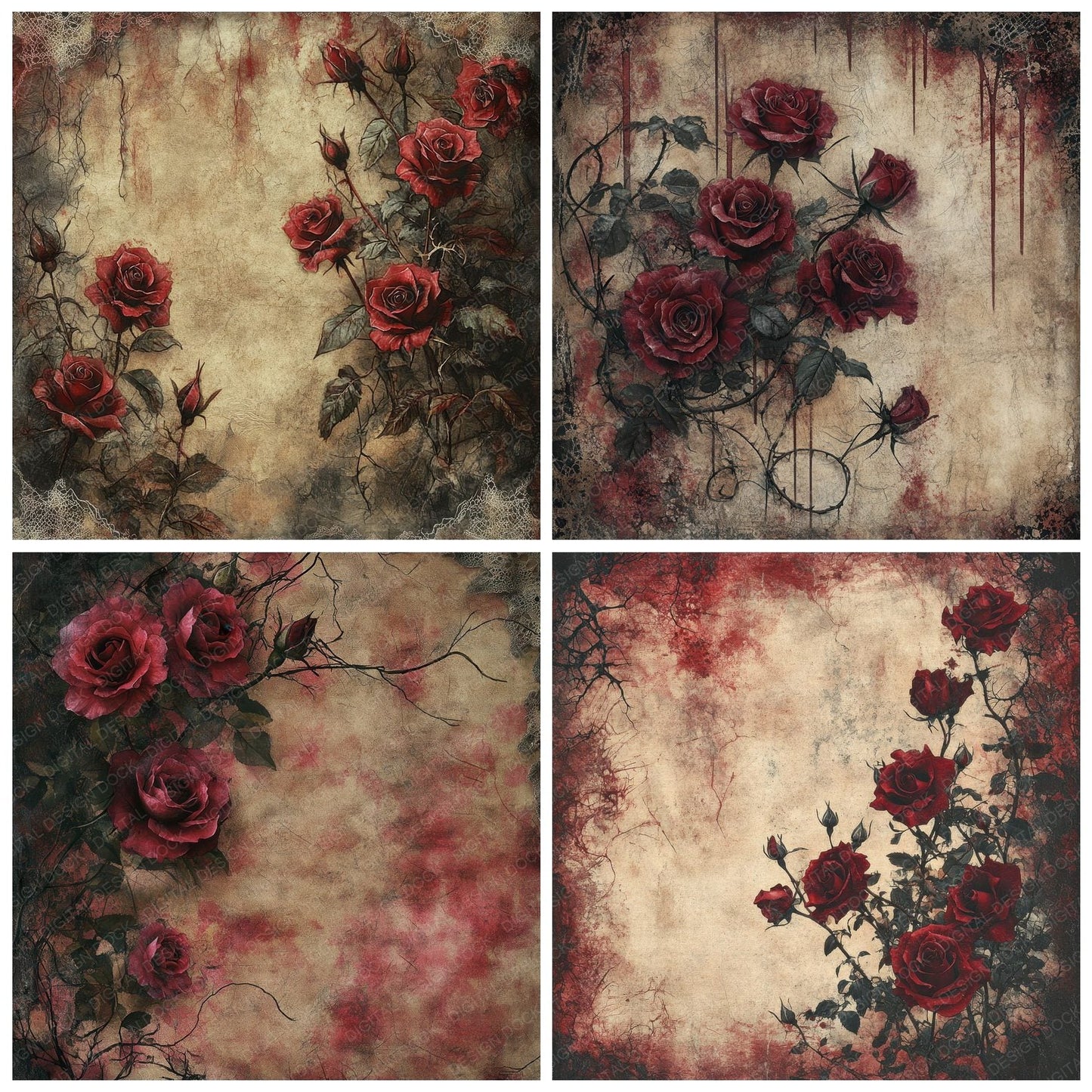 Gothic Roses Background Digital Paper Pack (DDD000545)