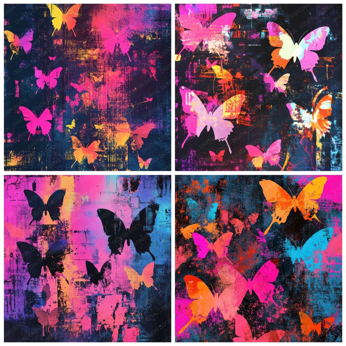Graffiti Butterflies Background Digital Paper Pack (DDD000546)