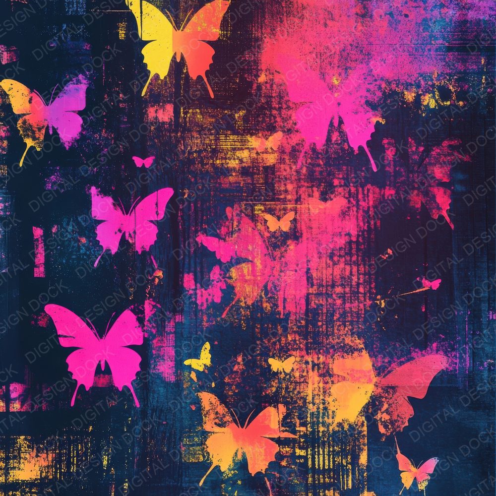 Graffiti Butterflies Background Digital Paper Pack (DDD000546)