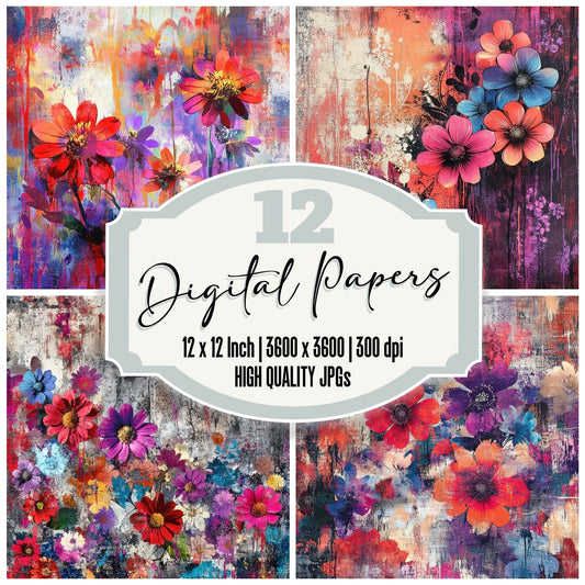 Graffiti Pop Florals Background Digital Paper Pack (DDD000547)