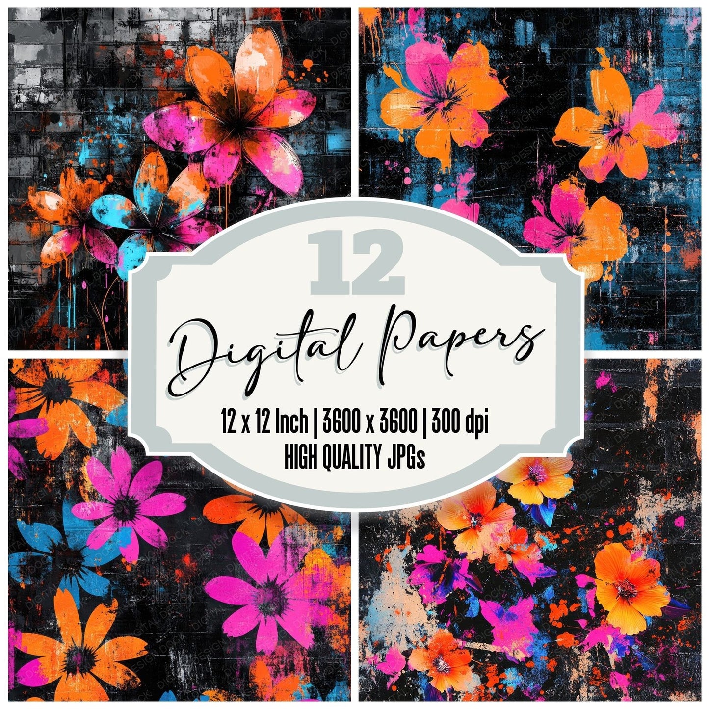 Graffiti Wildflowers Background Digital Paper Pack (DDD000548)