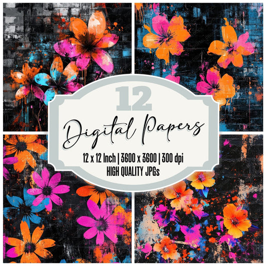 Graffiti Wildflowers Background Digital Paper Pack (DDD000548)