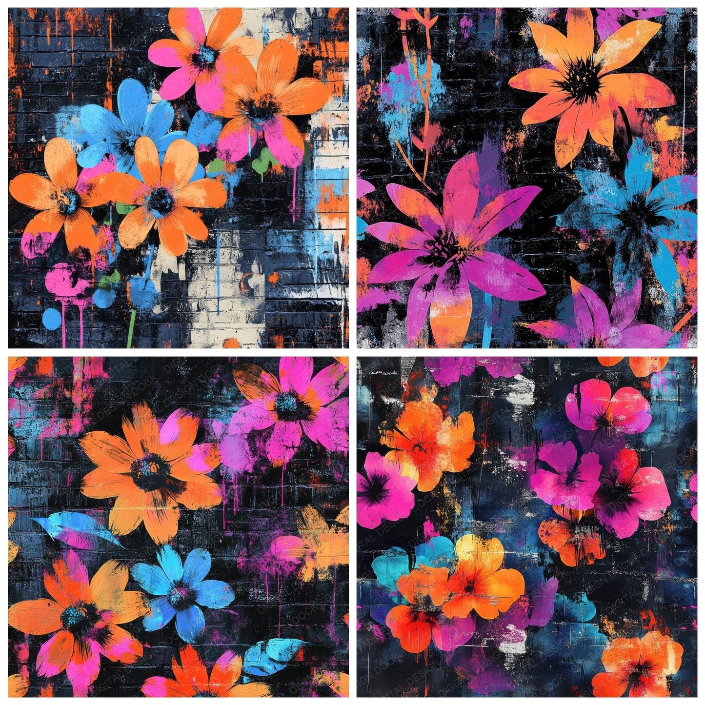 Graffiti Wildflowers Background Digital Paper Pack (DDD000548)