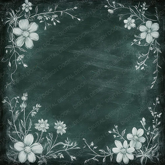 Green Chalk Wildflowers Background Digital Paper Pack (DDD000550)