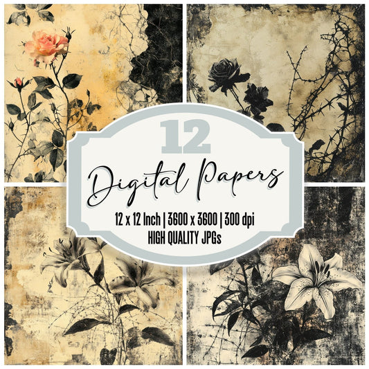 Gritty Floral Remnants Background Digital Paper Pack (DDD000551)