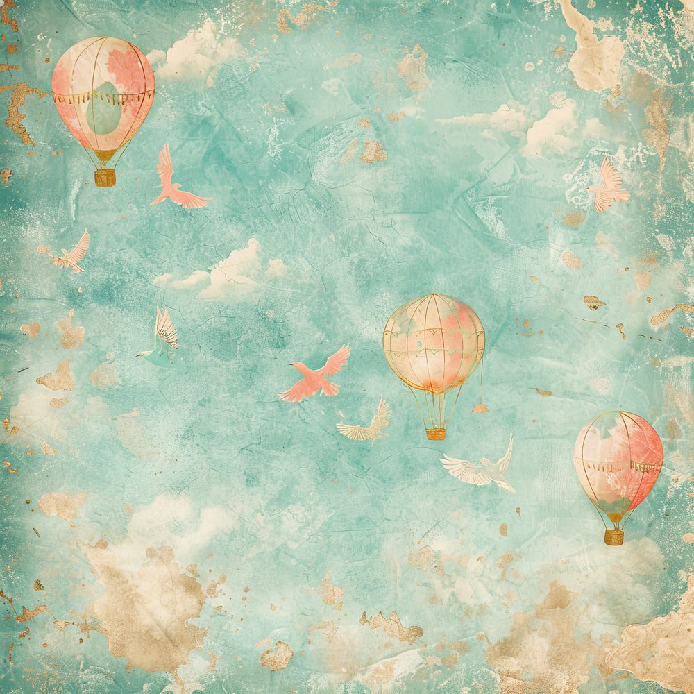 Hot Air Balloons and Fluffy Clouds Background Digital Paper Pack (DDD000556)