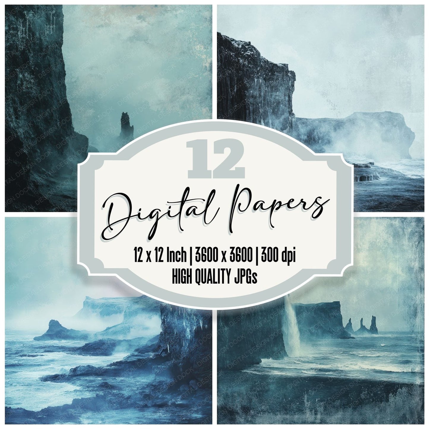 Iceland Glacial Background Digital Paper Pack (DDD000559)
