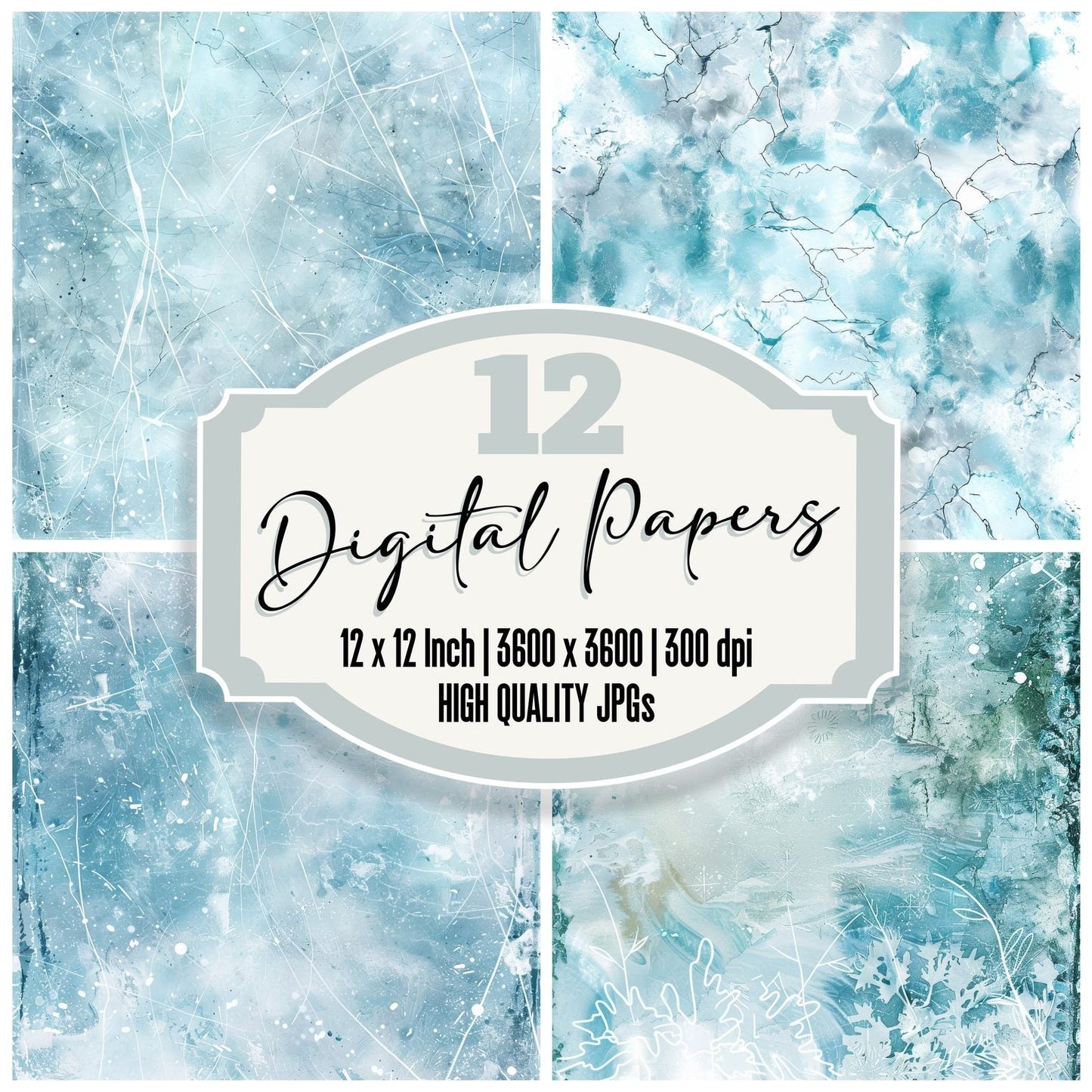Icy White Pale Blue Background Digital Paper Pack (DDD000560)