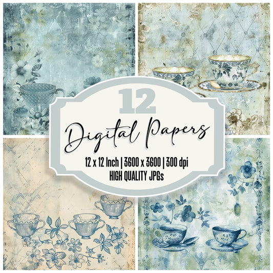 Indigo and Chartreuse Teacup Diamond Pattern Background Digital Paper Pack (DDD000562)