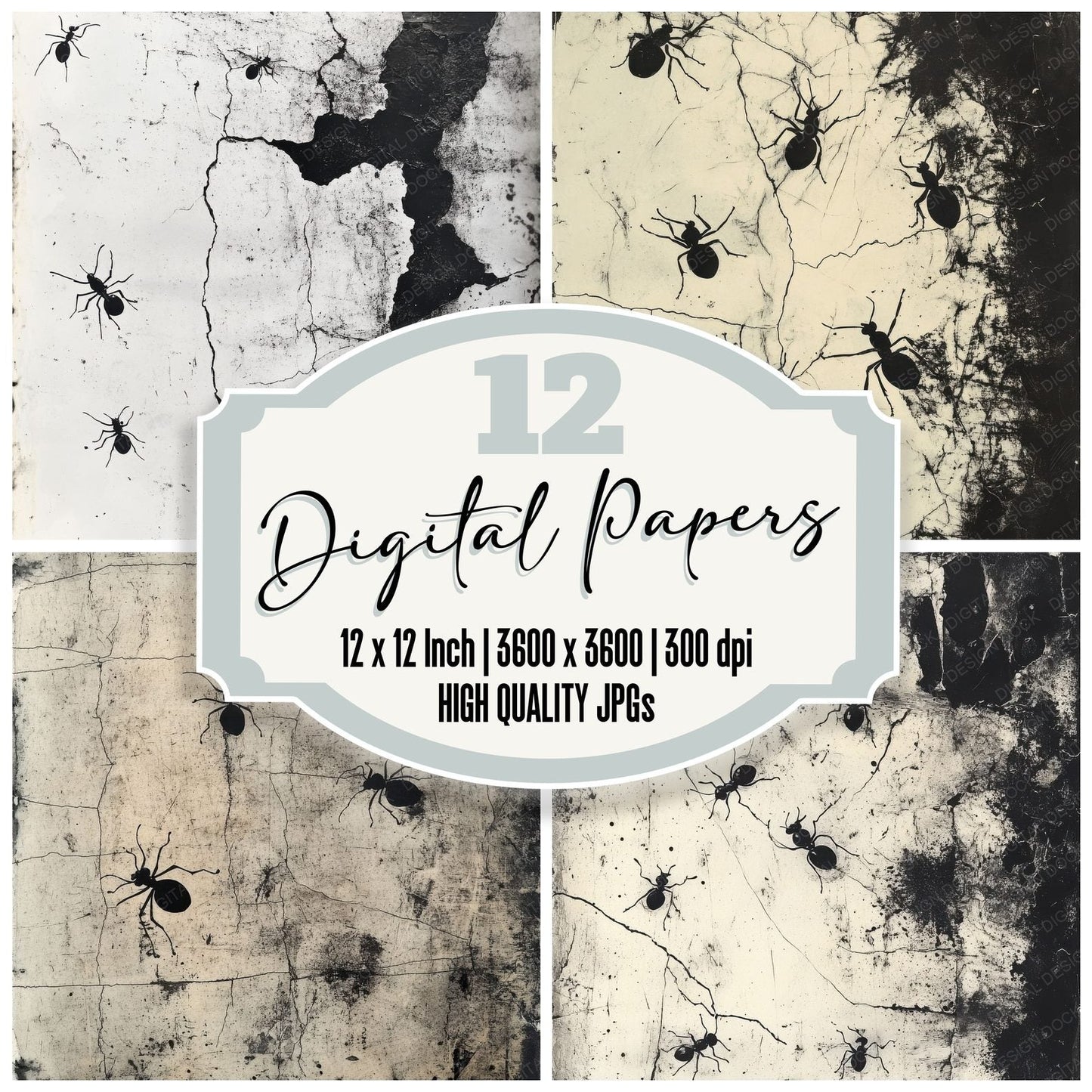Ink Pressed Ants Background Digital Paper Pack (DDD000566)