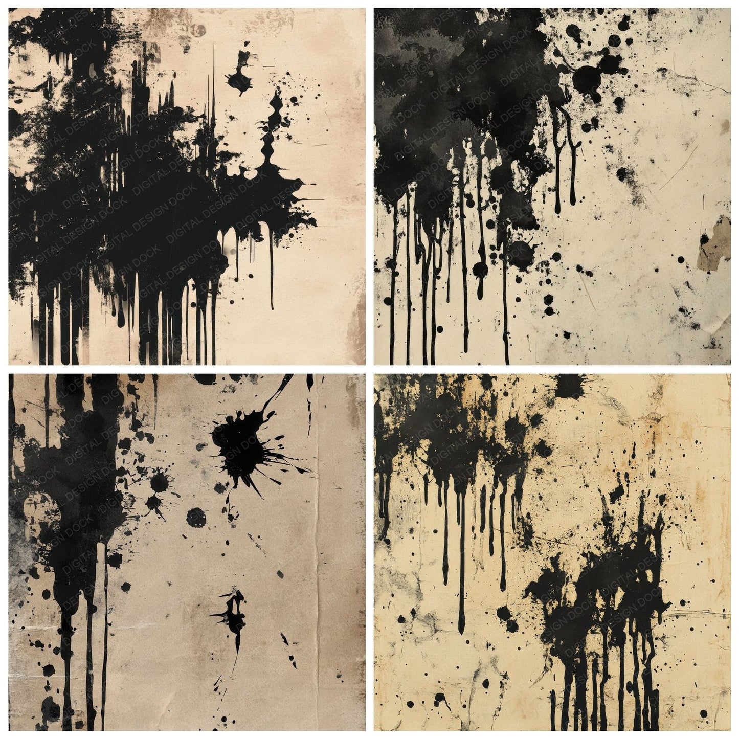 Ink Splatter Texture Background Digital Paper Pack (DDD000567)