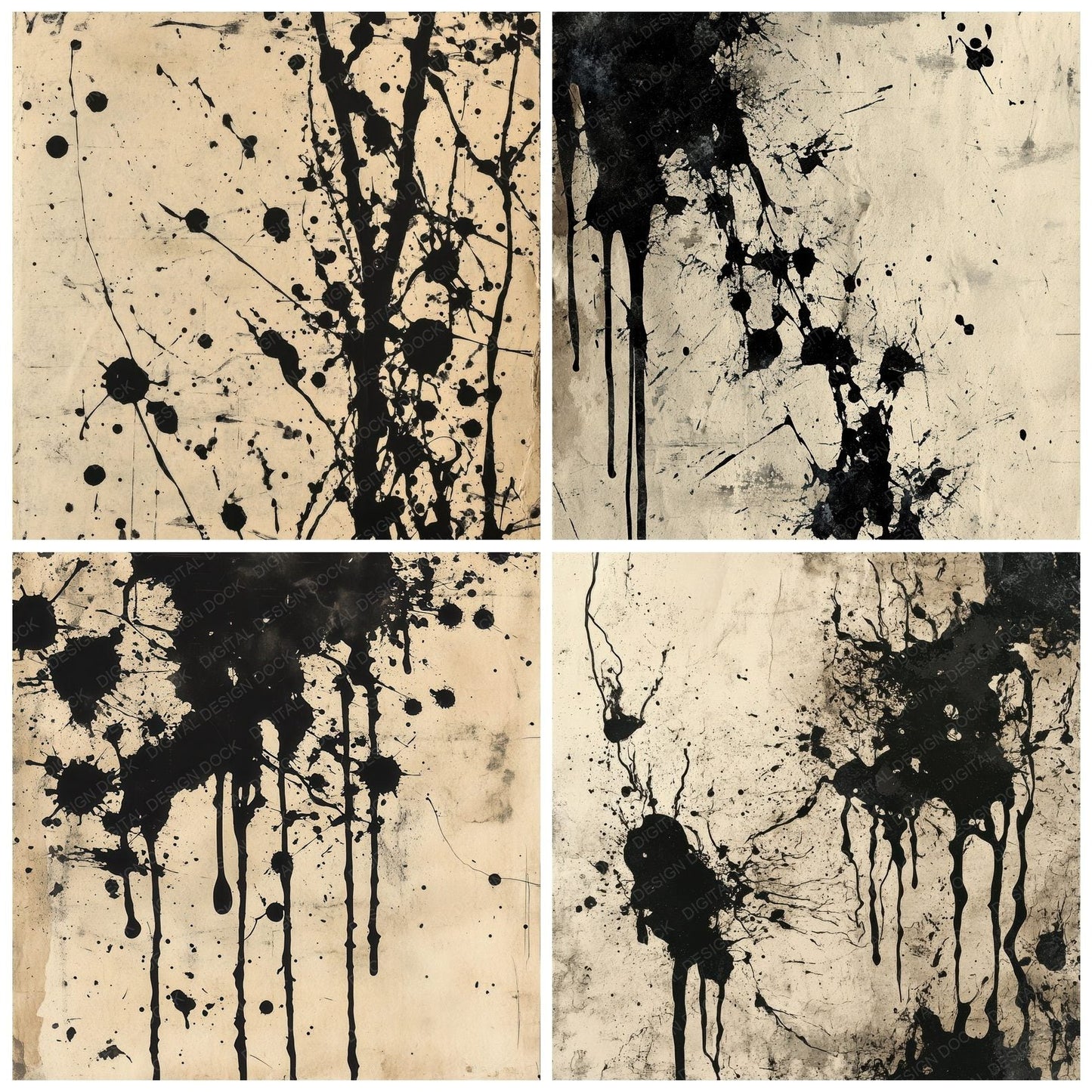 Ink Splatter Texture Background Digital Paper Pack (DDD000567)