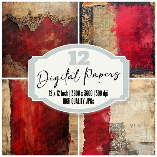 Lace Ornate Frame Red Background Digital Paper Pack (DDD000578)