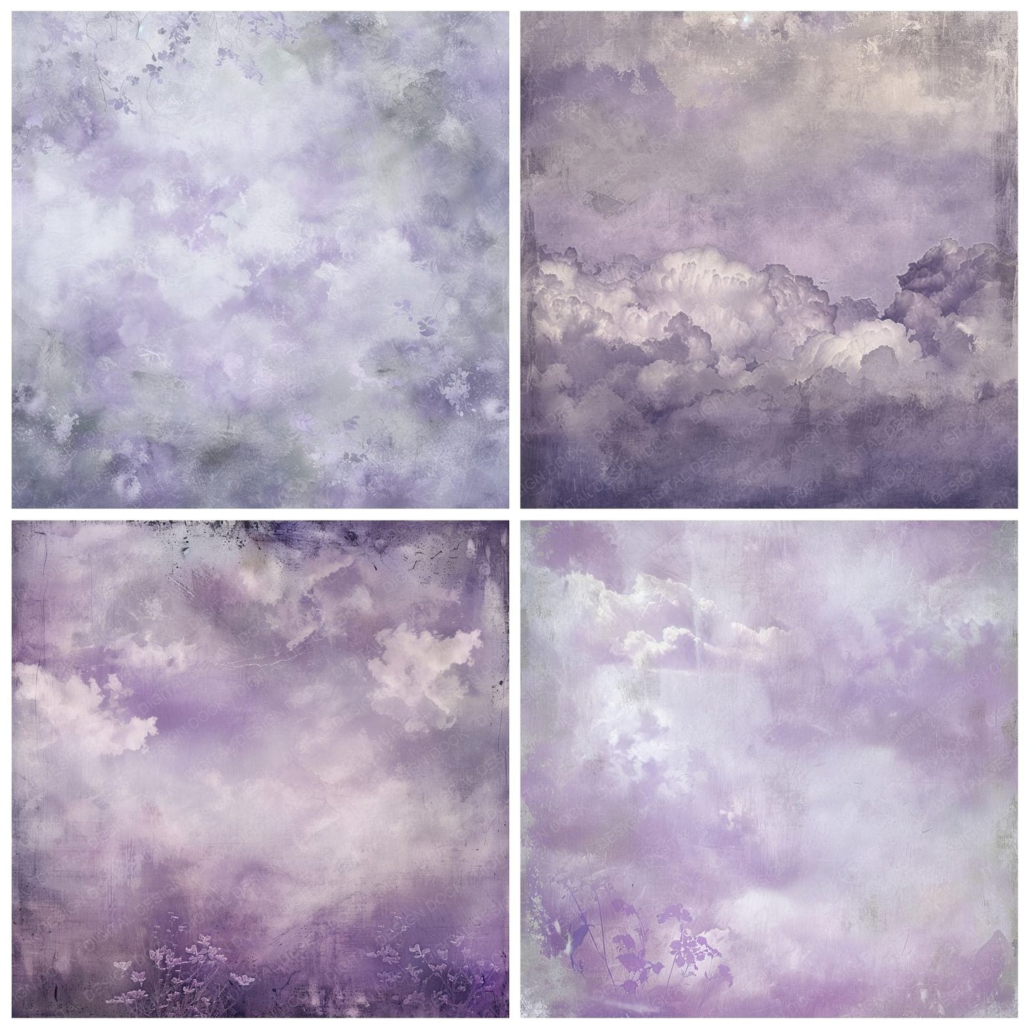Lavender and Grey Cloud Texture Background Digital Paper Pack (DDD000581)