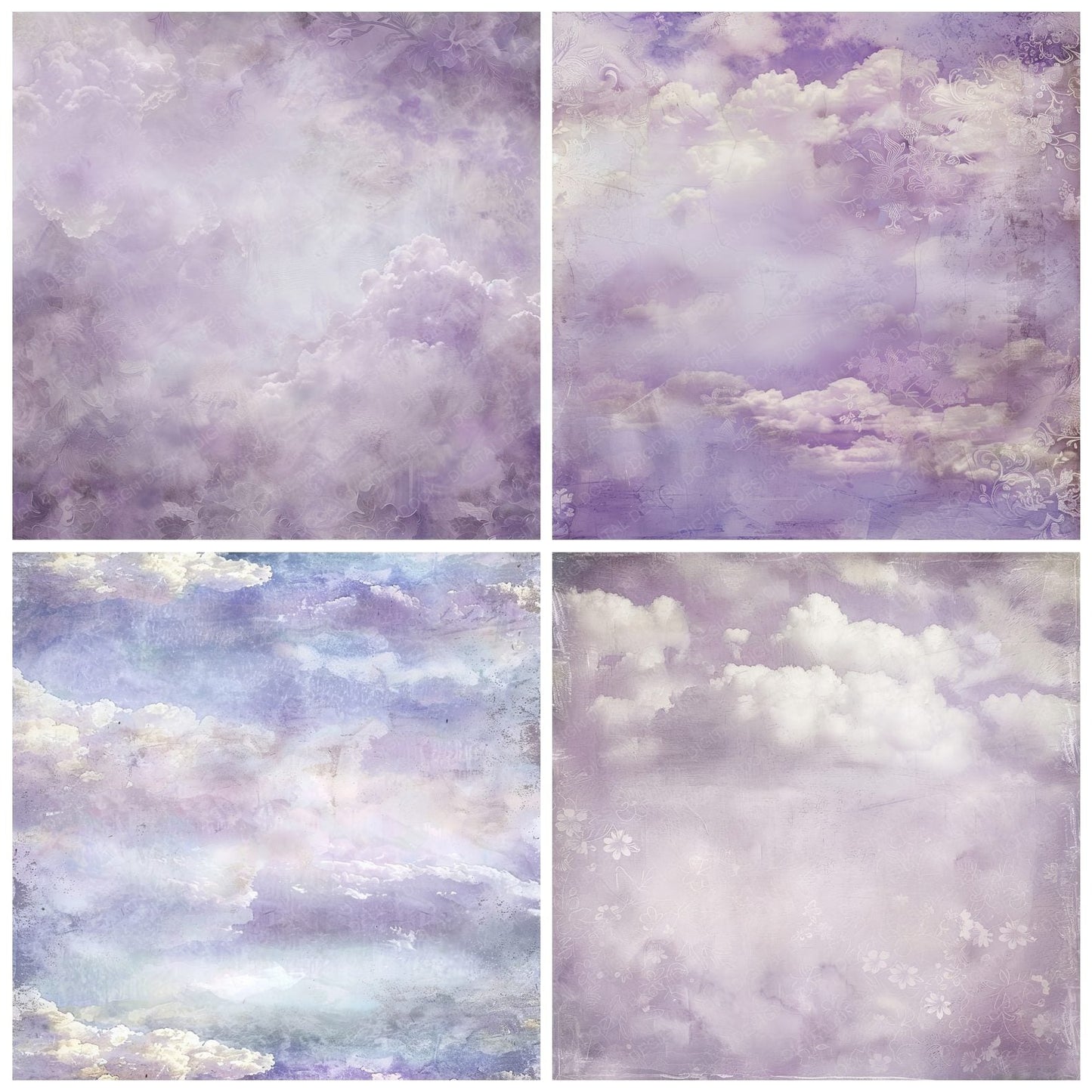 Lavender and Grey Cloud Texture Background Digital Paper Pack (DDD000581)