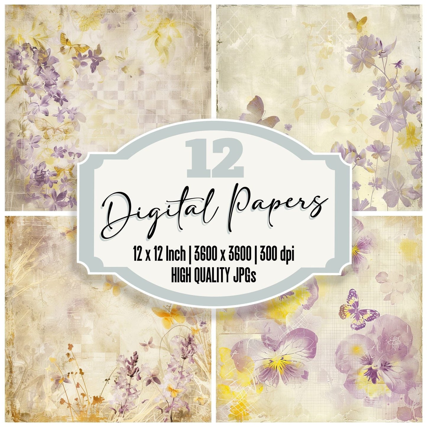 Lavender and Yellow Checkerboard Background Digital Paper Pack (DDD000582)