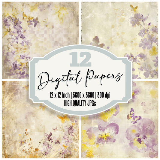 Lavender and Yellow Checkerboard Background Digital Paper Pack (DDD000582)