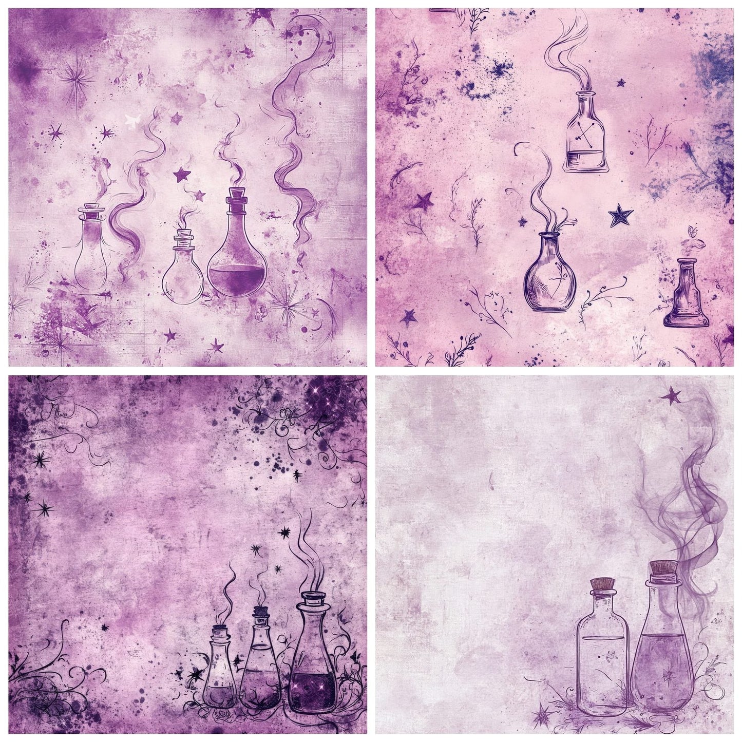 Lavender Potion Bottles Background Digital Paper Pack (DDD000583)