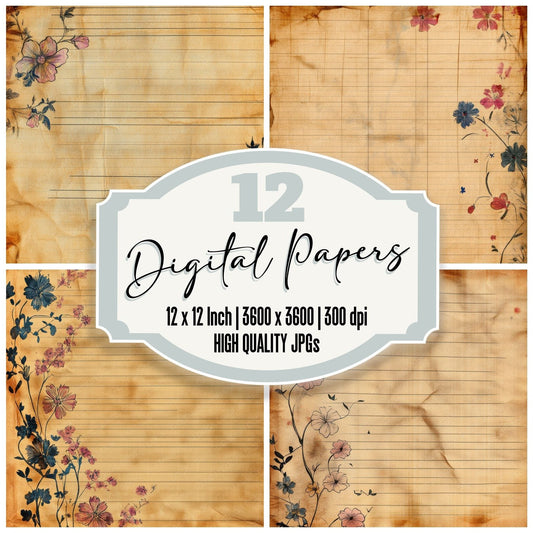 Lined Floral Background Digital Paper Pack (DDD000585)