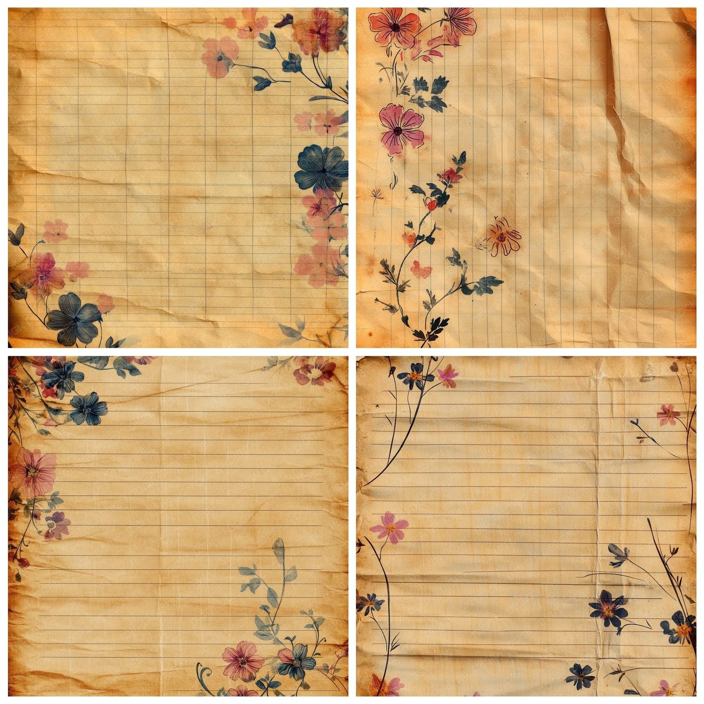 Lined Floral Background Digital Paper Pack (DDD000585)