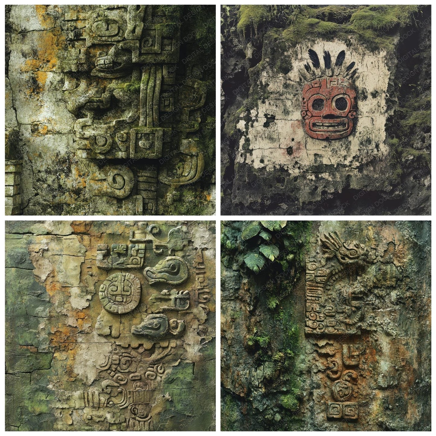 Lost Mayan Glyphs Background Digital Paper Pack (DDD000587)